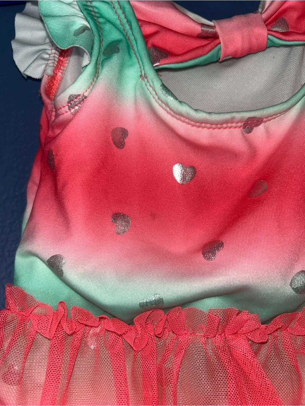 Penelope Mack 3t Swim Ruffle Coral Hearts Swimsuit Baby Toddler Bathing Suit